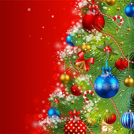 simsearch:400-04264886,k - christmas background with baubles and christmas tree Foto de stock - Royalty-Free Super Valor e Assinatura, Número: 400-04282211