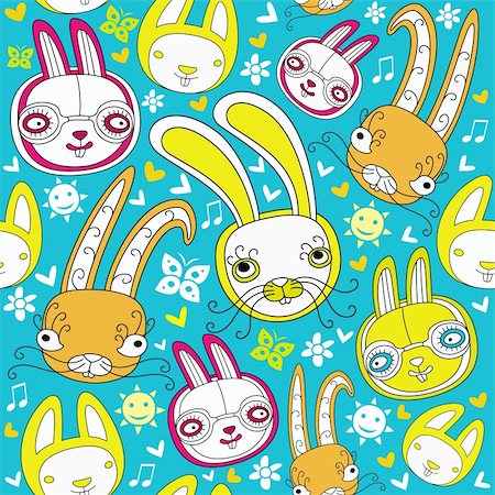 simsearch:400-04041440,k - Cartoon doodle background with colorful bunnies. Rabbit is a symbol of 2011 year, according to the Chinese calendar. Foto de stock - Super Valor sin royalties y Suscripción, Código: 400-04282641