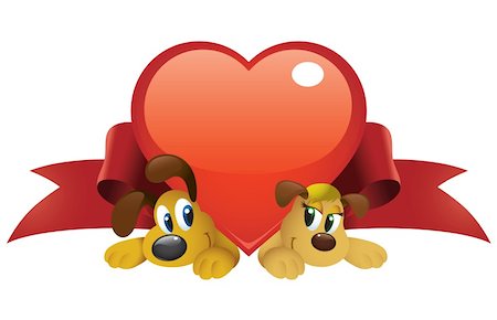 simsearch:400-04334934,k - Cute cartoon dogs couple hiding under a big red heart. Stock Photo - Budget Royalty-Free & Subscription, Code: 400-04282789