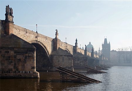 simsearch:400-05310861,k - Charles bridge - oldest preserved Prague bridge, founded by Charles IV in 1357. It was built after the  Petr Parler´s design in the High Gothic style. Its construction finished in 1402. The length is 515 m, the width 10 m.   Prague, Czech republic, Europe. Stock Photo - Budget Royalty-Free & Subscription, Code: 400-04282823