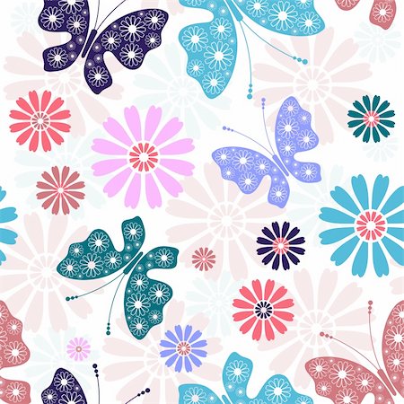 simsearch:400-05890035,k - Pastel seamless floral pattern with butterflies and flowers (vector) Foto de stock - Super Valor sin royalties y Suscripción, Código: 400-04282849