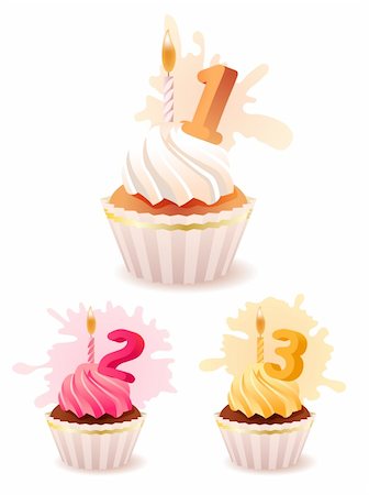 set cream - Three festive birthday cakes with candles Stock Photo - Budget Royalty-Free & Subscription, Code: 400-04282920