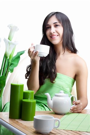 beautiful woman  in cafe over white background Stock Photo - Budget Royalty-Free & Subscription, Code: 400-04282941