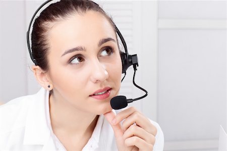 simsearch:400-03914864,k - woman with headset and close up shoot over white background Stock Photo - Budget Royalty-Free & Subscription, Code: 400-04282962