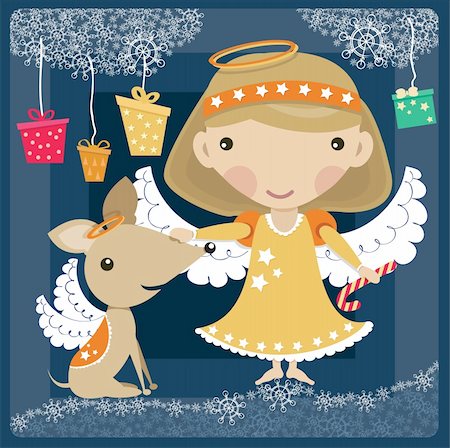 Angel girl with an angel puppy on a cloud Stock Photo - Budget Royalty-Free & Subscription, Code: 400-04282978