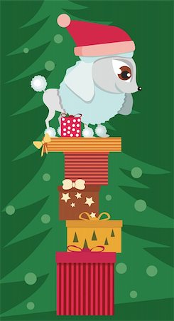 fashion dog cartoon - Dog in a Christmas hat Stock Photo - Budget Royalty-Free & Subscription, Code: 400-04283018