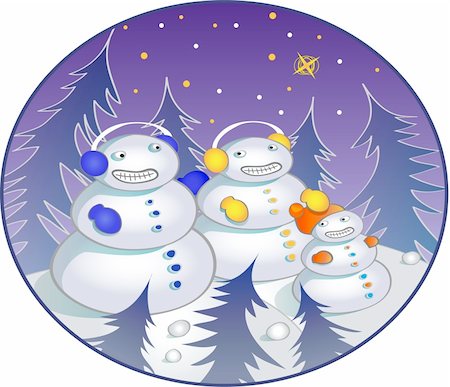 Father, mother and baby snowman standing among fir-trees Stock Photo - Budget Royalty-Free & Subscription, Code: 400-04283026