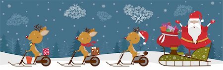 Santa Clause with reindeer on snowmobiles Foto de stock - Super Valor sin royalties y Suscripción, Código: 400-04283023