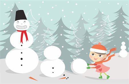 snowmen backgrounds - Girl playing on a street at Christmas time Stock Photo - Budget Royalty-Free & Subscription, Code: 400-04283063