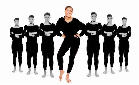 A picture of six sad and one happy woman standing against white background Stock Photo - Budget Royalty-Free & Subscription, Code: 400-04283110