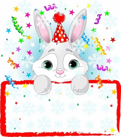 snow winter cartoon clipart - New Year Baby Bunny Wearing A Party Hat, Looking Over A Blank Starry Sign Stock Photo - Budget Royalty-Free & Subscription, Code: 400-04283124