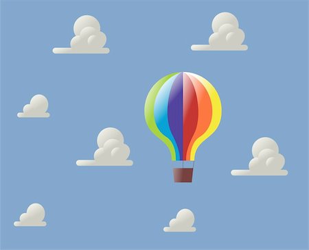 One colorful balloon flying in a blue sky with clouds illustration.  Vector available. Foto de stock - Super Valor sin royalties y Suscripción, Código: 400-04283172