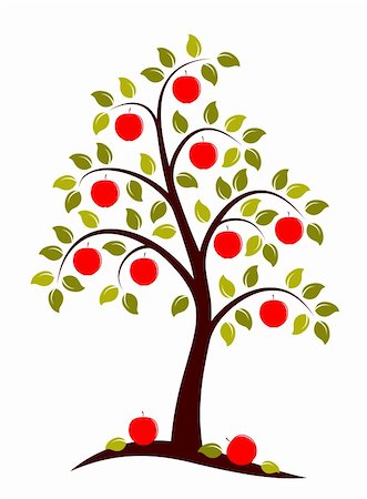 fruit tree silhouette - vector apple tree on white background, Adobe Illustrator 8 format Stock Photo - Budget Royalty-Free & Subscription, Code: 400-04283521
