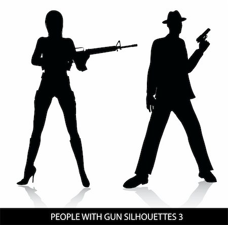 simsearch:400-07817846,k - Vector silhouettes  of people with gun isolated on white background Fotografie stock - Microstock e Abbonamento, Codice: 400-04283725