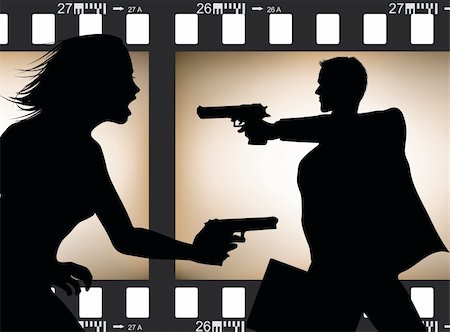 Two actor silhouettes in action with filmstrip background Stock Photo - Budget Royalty-Free & Subscription, Code: 400-04283722