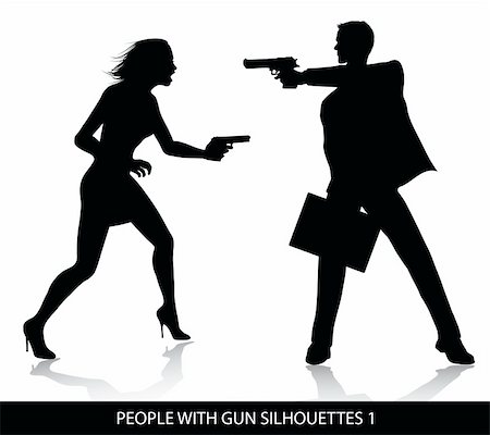 Vector silhouettes  of people with gun isolated on white background Stock Photo - Budget Royalty-Free & Subscription, Code: 400-04283723