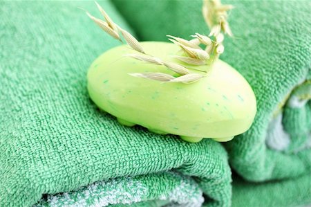 simsearch:400-04501066,k - Light-green  soap with the oats on the green towel Stock Photo - Budget Royalty-Free & Subscription, Code: 400-04283736