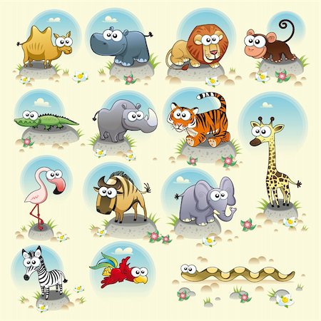 Savannah animals. Funny cartoon and vector characters. Isolated objects Foto de stock - Super Valor sin royalties y Suscripción, Código: 400-04283832