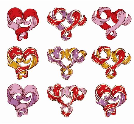 Ribbon created hand drawn vintage hearts set Stock Photo - Budget Royalty-Free & Subscription, Code: 400-04283848