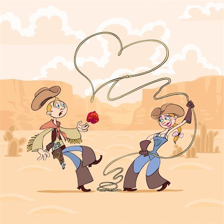 At Valentine's Day cowboy with a gift comes to his girlfriend with lasso. Stock Photo - Budget Royalty-Free & Subscription, Code: 400-04283997