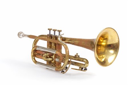 simsearch:400-05304831,k - Old trumpet photo on the white background Stock Photo - Budget Royalty-Free & Subscription, Code: 400-04294151