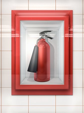 estintore - Fire Extinguisher in red Cabinet on Wall Fotografie stock - Microstock e Abbonamento, Codice: 400-04294546