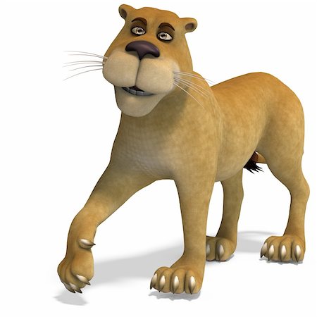 very cute and funny female cartoon lion. 3D rendering with clipping path and shadow over white Photographie de stock - Aubaine LD & Abonnement, Code: 400-04294597