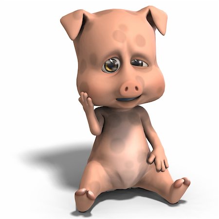 simsearch:400-04311910,k - cute and funny cartoon pig. 3D rendering with clipping path and shadow over white Foto de stock - Royalty-Free Super Valor e Assinatura, Número: 400-04294598