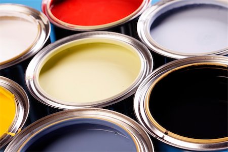 Paint cans, brush and other decoration equipment Stock Photo - Budget Royalty-Free & Subscription, Code: 400-04294662