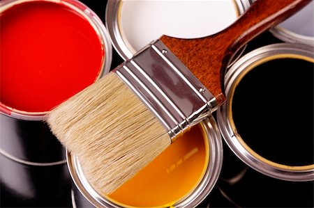 photography paint pigments - Paint cans, brush and other decoration equipment Stock Photo - Budget Royalty-Free & Subscription, Code: 400-04294737