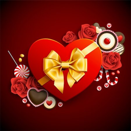 Red heart shape gift with sweets. Valentine background Stock Photo - Budget Royalty-Free & Subscription, Code: 400-04294959