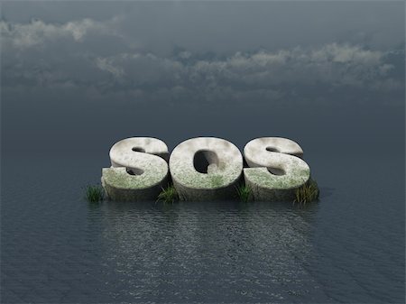 disaster and rescue - sos monument at the ocean - 3d illustration Stock Photo - Budget Royalty-Free & Subscription, Code: 400-04295008
