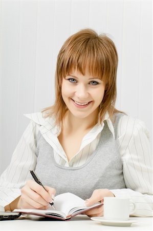 simsearch:400-05732500,k - smiling attractive girl with a notebook. Office worker Foto de stock - Royalty-Free Super Valor e Assinatura, Número: 400-04295033