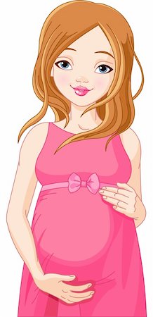 stomach cartoon - Happy pregnant woman prepared to be mother. Pregnant woman in pink pregnant dress is prepared for maternity. Stock Photo - Budget Royalty-Free & Subscription, Code: 400-04295067