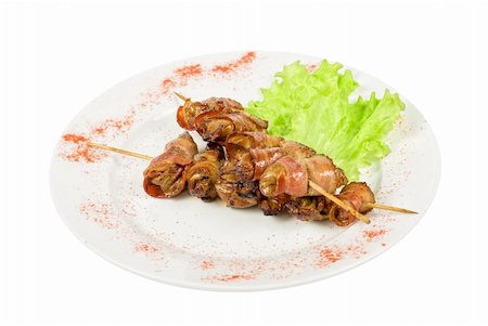 Kebab from chicken liver wrapped with bacon and garlic sauce Stock Photo - Budget Royalty-Free & Subscription, Code: 400-04295207