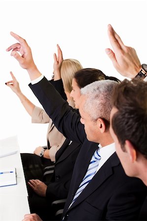 Business lecture with hands raised in the air Fotografie stock - Microstock e Abbonamento, Codice: 400-04295355