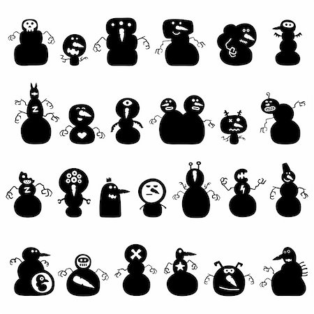 scene cartoons characters - Collection of cartoon funny christmas snowmen monsters silhouettes Stock Photo - Budget Royalty-Free & Subscription, Code: 400-04295456