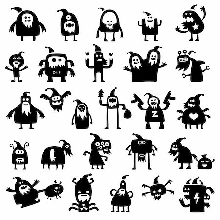 Collection of cartoon funny christmas monsters silhouettes Stock Photo - Budget Royalty-Free & Subscription, Code: 400-04295457