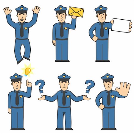 police cartoon characters - set of policeman in different poses on white background Stock Photo - Budget Royalty-Free & Subscription, Code: 400-04295473