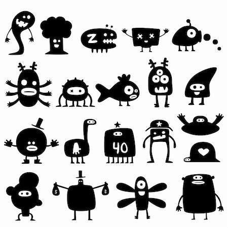 Collection of cartoon funny monsters silhouettes Stock Photo - Budget Royalty-Free & Subscription, Code: 400-04295484