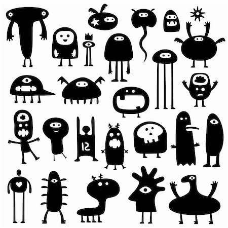 funny aliens - Collection of cartoon funny monsters silhouettes Stock Photo - Budget Royalty-Free & Subscription, Code: 400-04295482