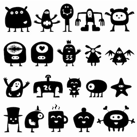 funny aliens - Collection of cartoon funny monsters silhouettes Stock Photo - Budget Royalty-Free & Subscription, Code: 400-04295483