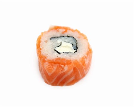one fresh sushi roll isolated on white Stock Photo - Budget Royalty-Free & Subscription, Code: 400-04295691