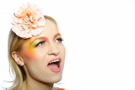 simsearch:400-04590632,k - Concept of summer fashion woman with creative eye make-up in yellow and green tones screaming. copy-space Stock Photo - Budget Royalty-Free & Subscription, Code: 400-04295940