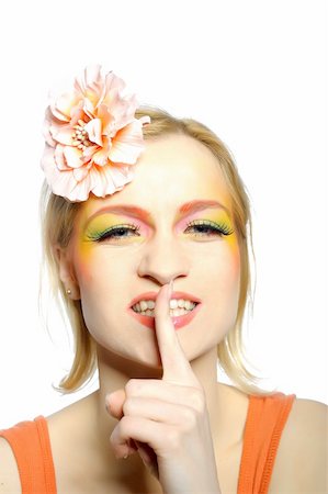 simsearch:400-04590632,k - Concept of summer fashion woman with creative eye make-up in yellow and green tones keeping silence. copy-space Stock Photo - Budget Royalty-Free & Subscription, Code: 400-04295942