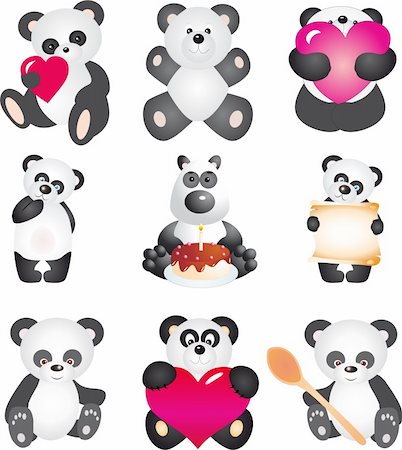 simsearch:400-04743700,k - Panda isolated on white background. Vector collection Stockbilder - Microstock & Abonnement, Bildnummer: 400-04296265