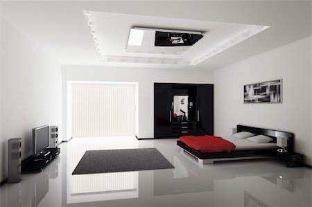 Modern bedroom interior 3d render Stock Photo - Budget Royalty-Free & Subscription, Code: 400-04296446