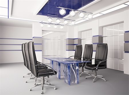 simsearch:400-07420295,k - Modern boardroom with blue glass table interior 3d Stockbilder - Microstock & Abonnement, Bildnummer: 400-04296481