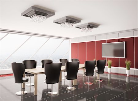 Modern boardroom with lcd interior 3d render Stock Photo - Budget Royalty-Free & Subscription, Code: 400-04296483