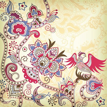 Illustration of abstract floral and bird background in asian style. Photographie de stock - Aubaine LD & Abonnement, Code: 400-04296869